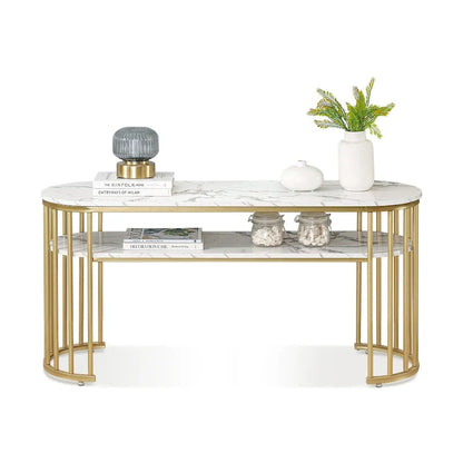 White Faux Marble Console Table with Gold Metal Frame