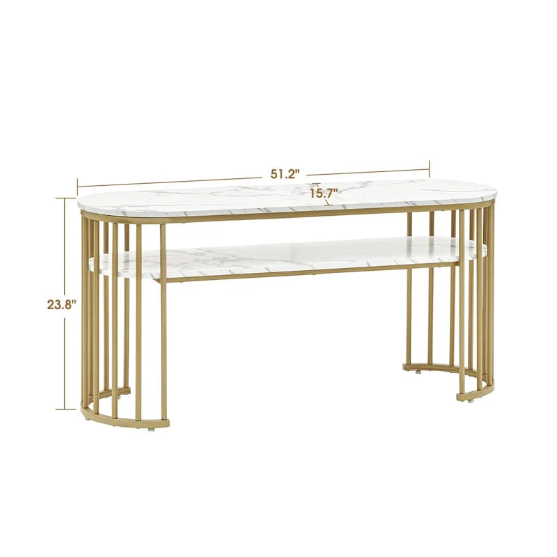 White Faux Marble Console Table with Gold Metal Frame