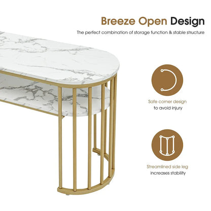 White Faux Marble Console Table with Gold Metal Frame