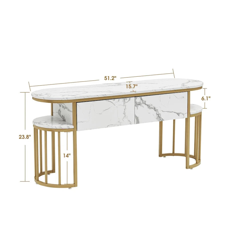 White Faux Marble Console Table with Gold Metal Frame