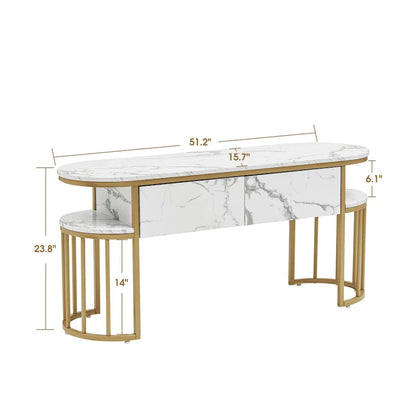 White Faux Marble Console Table with Gold Metal Frame