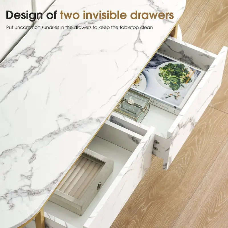 White Faux Marble Console Table with Gold Metal Frame