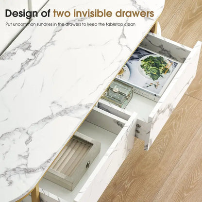 White Faux Marble Console Table with Gold Metal Frame