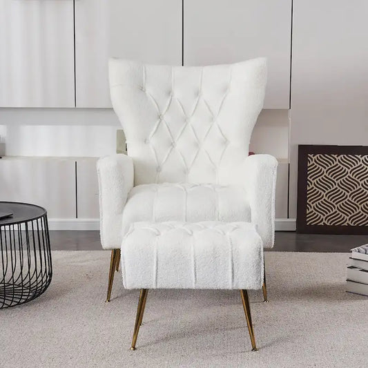 Upholstered Wingback Chair with Ottoman