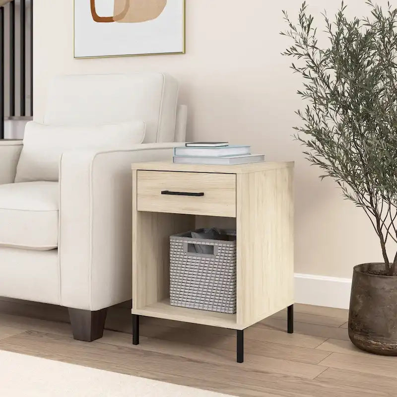 Gray Modern End Table with Drawer and Shelf