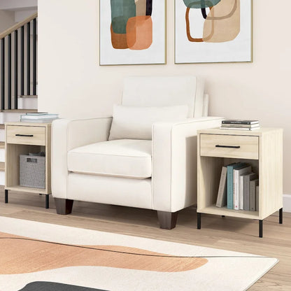 Gray Modern End Table with Drawer and Shelf