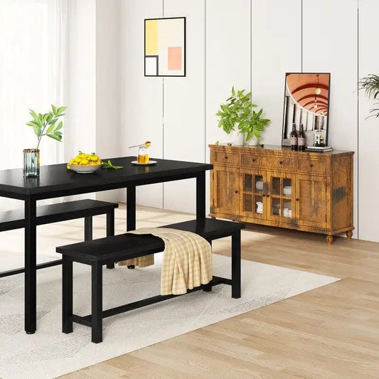 Grondin Industrail Style Dining Bench 2 Pieces Set, Wooden & Steel Dining Benches Set of 2, Durable and Stable Entryway Benches