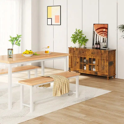 Rustic Brown Industrial Dining Benches - Set of 2