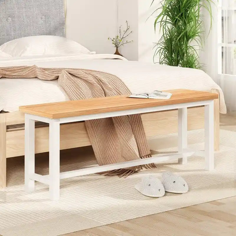 Rustic Brown Industrial Dining Benches - Set of 2