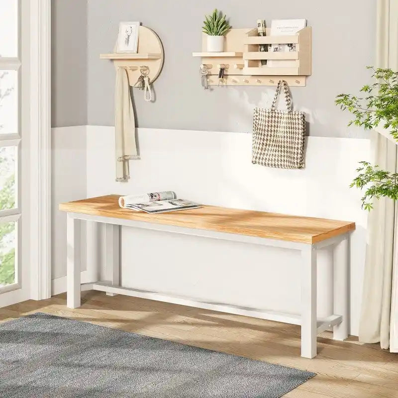 Rustic Brown Industrial Dining Benches - Set of 2