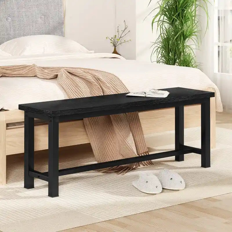 Rustic Brown Industrial Dining Benches - Set of 2