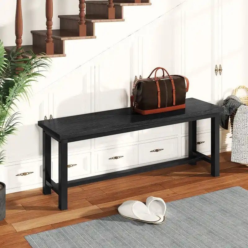 Rustic Brown Industrial Dining Benches - Set of 2