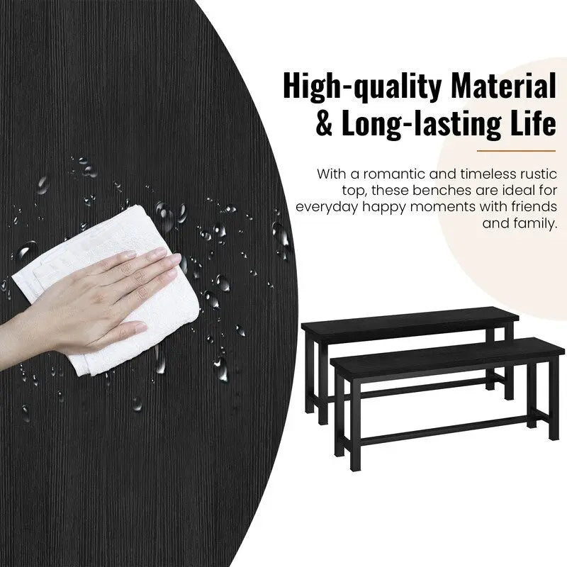 Rustic Brown Industrial Dining Benches - Set of 2