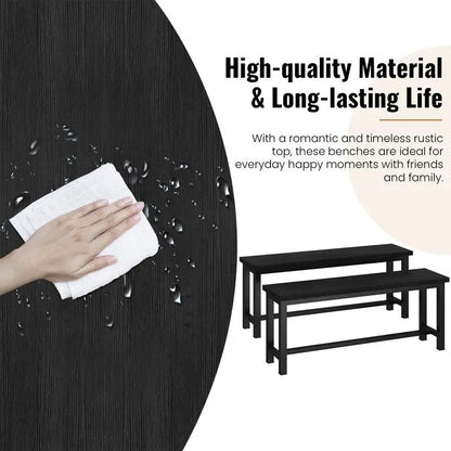 Rustic Brown Industrial Dining Benches - Set of 2