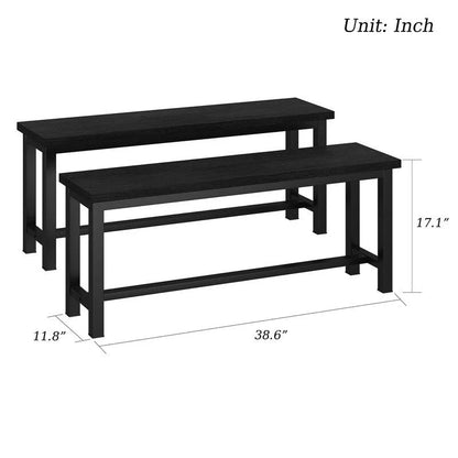 Rustic Brown Industrial Dining Benches - Set of 2