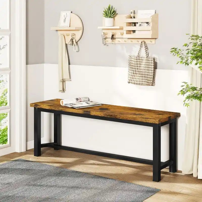 Rustic Brown Industrial Dining Benches - Set of 2