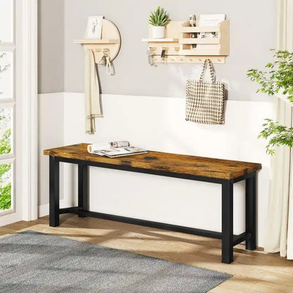 Rustic Brown Industrial Dining Benches - Set of 2