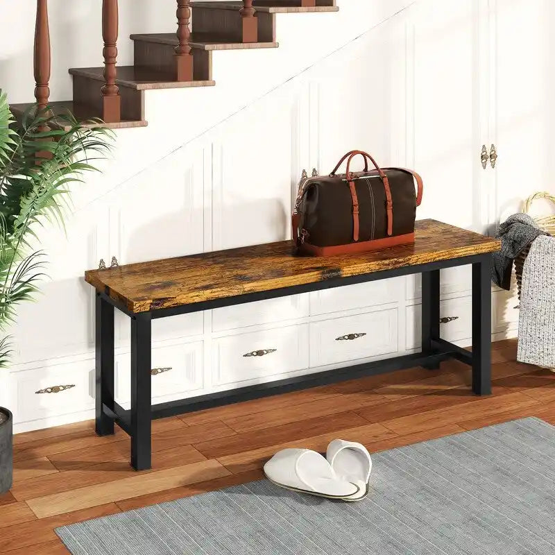 Rustic Brown Industrial Dining Benches - Set of 2