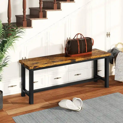 Rustic Brown Industrial Dining Benches - Set of 2