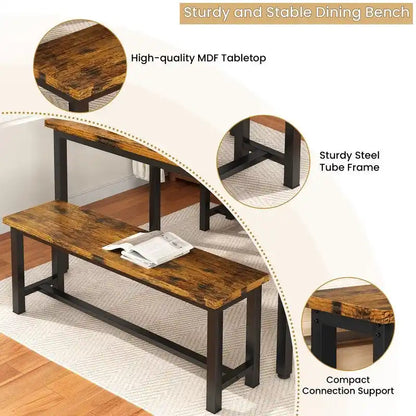 Rustic Brown Industrial Dining Benches - Set of 2