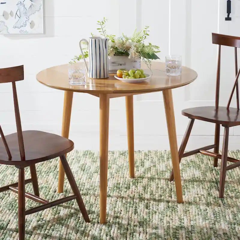 Dark Wood Folding Round Dining Table - Seats 2-4