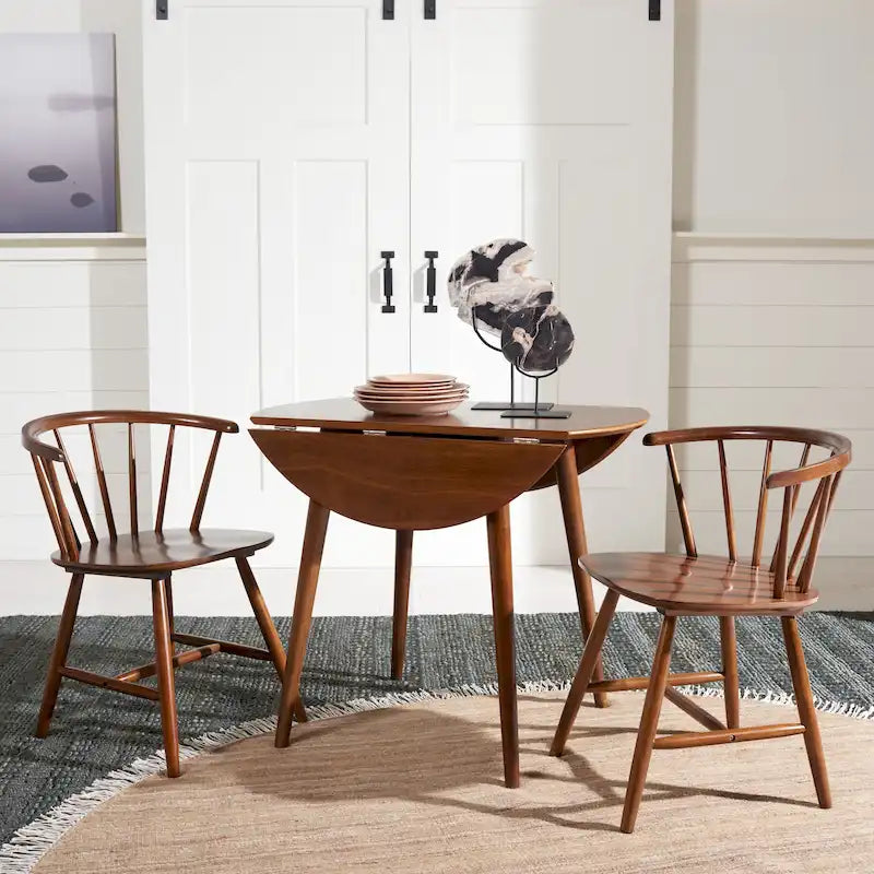 Dark Wood Folding Round Dining Table - Seats 2-4
