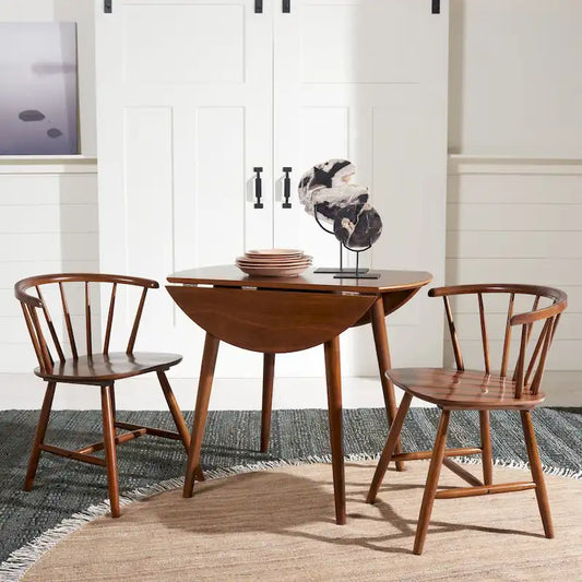 Dark Wood Folding Round Dining Table - Seats 2-4